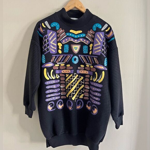 Vintage 90’s painted retro graffiti tribal unique eclectic oversized sweatshirt - Picture 1 of 7